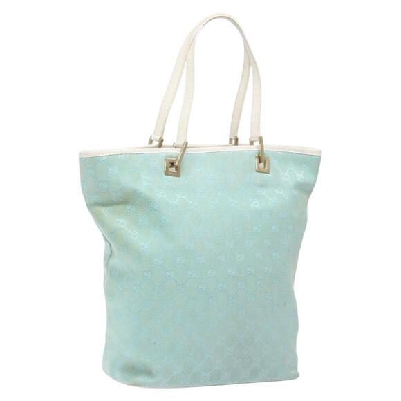 GUCCI GG Canvas Tote Bag Turquoise Blue Gold 002 002 - Picture 1 of 16